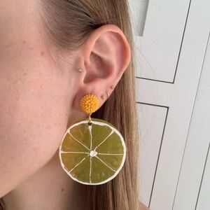 lemon slices slice stud earrings citrus summer beaded yellow